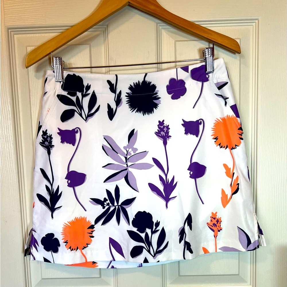 Lady Hagen Women’s Skort Sz 4 EUC White w/Floral Print Back Hidden Zipper Bright